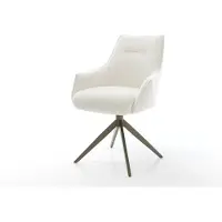 DELIFE Chaise-pivotante Alja-Flex avec accoudoirs bouclé doux beige pied croisé large aspect titane pivotement sur 360° fonction bascule resorts ensachés