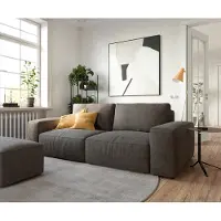 DELIFE Big canapé Lanzo 230x95 cm microfibre brun kaki avec pouf