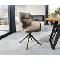 DELIFE Chaise-de-salle-à-manger Zelia-Flex avec accoudoirs microvelours taupe vintage pied croisé large noir ressorts ensachés