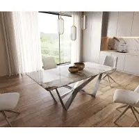 DELIFE Table à manger Edge 200x100 céramique Minas mélange blanc-beige Spider acier plat acier inoxydable