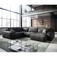 DELIFE Grand canapé d’angle Lanzo 300x210 cm similicuir vintage anthracite méridienne réversible