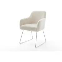 DELIFE Chaise-de-salle-à-manger Greg-Flex peluche crème-blanc pied trapèze acier inoxydable resorts ensachés