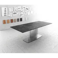 DELIFE Table à manger Edge 180-220x100 céramique LaminamNero Greco gris Wave acier inoxydable extensible