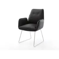 DELIFE Chaise-de-salle-à-manger Zoa-Flex cuir de vache noir pied trapèze acier inoxydable brossé ressorts ensachés
