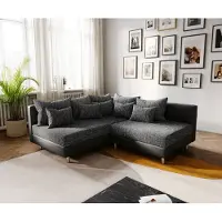 DELIFE Canapé d'angle Clovis noir ottoman gauche modulable et extensible