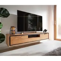 DELIFE Buffet bas Stonegrace 175 cm acacia nature 2 portes 1 compartiment 1 tiroir placage en pierre flottant