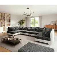 DELIFE Canapé-Panoramique Clovis XL Blanc Noir Avec Tabouret Modulable