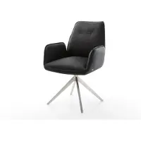 DELIFE Chaise-de-salle-à-manger Zoa-Flex cuir de vache noir pied croisé large acier inoxydable brossé ressorts ensachés