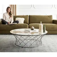 DELIFE Table-basse Lassina 100x100 cm Céramique Minas Melange Blanc-Beige Piétement métal effet titane