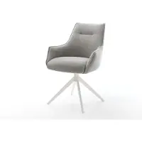 DELIFE Chaise-pivotante Alja-Flex avec accoudoirs tissu structuré doux gris pied croisé large blanc pivotement sur 360° fonction bascule resorts ensachés