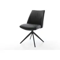 DELIFE Chaise-pivotante Elso-Flex cuir de vache noir pied croisé large noir pivotement sur 360° fonction bascule ressorts ensachés