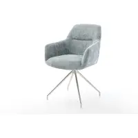 DELIFE Chaise-pivotante Pejo-Flex chenille bleu pastel pied croisé conique acier inoxydable brossé pivotement sur 180° ressorts ensachés