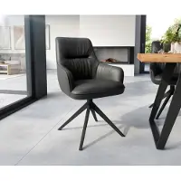 DELIFE Chaise-de-salle-à-manger Zelia-Flex avec accoudoirs cuir de vache noir pied croisé large noir ressorts ensachés