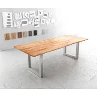 DELIFE Table-à-manger Edge 240x100cm acacia nature acier inoxydable large Live-Edge