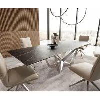 DELIFE Table à manger Edge 200-300x100 céramique LaminamNoir Desir marron Spider acier plat acier inoxydable extensible