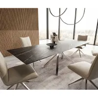 DELIFE Table à manger Edge 200-300x100 céramique LaminamNoir Desir marron cadre croisé rectangulaire acier inoxydable extensible