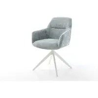 DELIFE Chaise-pivotante Pejo-Flex chenille bleu pastel pied croisé large blanc pivotement sur 360° fonction bascule ressorts ensachés
