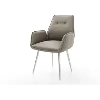DELIFE Chaise-de-salle-à-manger Zoa-Flex cuir de vache couleur boue 4 pieds coniques acier inoxydable brossé ressorts ensachés