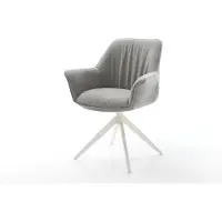 DELIFE Chaise-pivotante Keila-Flex avec accoudoirs tissu structuré doux gris pied croisé large blanc pivotement sur 360° fonction bascule