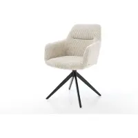 DELIFE Chaise-pivotante Pejo-Flex côtelé beige pied croisé large noir pivotement sur 360° fonction bascule ressorts ensachés