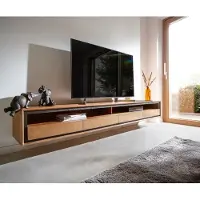 DELIFE Buffet bas Stonegrace 240 cm acacia nature 2 compartiments 4 tiroirs placage en pierre flottant