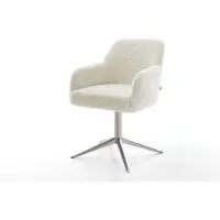 DELIFE Chaise-pivotante Greg-Flex tissu teddy beige pied de chaise 4 branches acier inoxydable pivotement sur 360° fonction bascule resorts ensachés