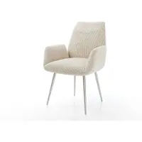 DELIFE Chaise-de-salle-à-manger Zoa-Flex côtelé beige vintage 4 pieds coniques acier inoxydable brossé ressorts ensachés