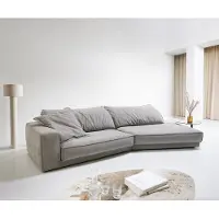 DELIFE Bigsofa Snoosh 400x150 cm Tissu structuré gris soft avec méridienne à droite