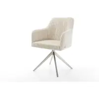 DELIFE Chaise-de-salle-à-manger Greg-Flex côtelé beige vintage pied croisé large acier inoxydable brossé ressorts ensachés