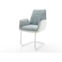 DELIFE Cantilever Zoa-Flex tissu mixte cuir de vache blanc-bleu pastel pied cantilever plat blanc ressorts ensachés