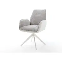DELIFE Chaise-pivotante Zoa-Flex tissu mixte cuir de vache blanc-gris argenté pied croisé large blanc pivotement sur 360° fonction bascule ressorts ensachés