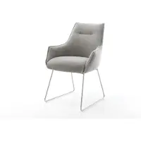 DELIFE Chaise-de-salle-à-manger Alja-Flex avec accoudoirs tissu structuré doux gris pied trapèze acier inoxydable resorts ensachés