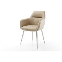 DELIFE Chaise-de-salle-à-manger Pejo-Flex microvelours beige vintage 4 pieds coniques acier inoxydable brossé ressorts ensachés