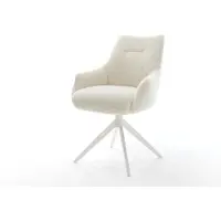 DELIFE Chaise-pivotante Alja-Flex avec accoudoirs tissu teddy beige pied croisé large blanc pivotement sur 360° fonction bascule resorts ensachés
