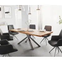 DELIFE Table à manger Edge 200x100 acacia nature cadre croisé rectangle acier inoxydable Live-Edge