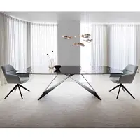 DELIFE Table à manger Edge en forme de bateau 240x120 verre fondu noir fumé relief en 3D cadre en V acier plat noir
