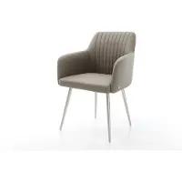 DELIFE Chaise-de-salle-à-manger Greg-Flex cuir de vache couleur boue 4 pieds coniques acier inoxydable brossé ressorts ensachés