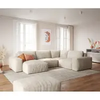 DELIFE Grand canapé d’angle Lanzo 300x210 cm velours côtelé beige méridienne réversible avec pouf