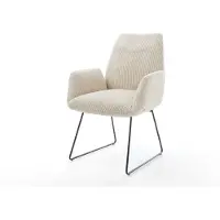 DELIFE Chaise-de-salle-à-manger Zoa-Flex côtelé beige vintage pied trapèze noir ressorts ensachés