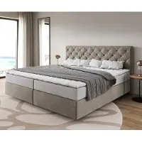 DELIFE Lit à sommier tapissier Dream-Great Microfibre beige 200x200 cm avec matelas à ressorts ensachés et surmatelas en mousse viscoélastique