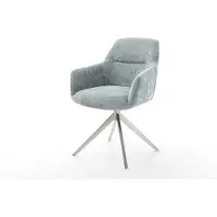 DELIFE Chaise-pivotante Pejo-Flex chenille bleu pastel pied croisé large acier inoxydable brossé pivotement sur 360° fonction bascule ressorts ensachés