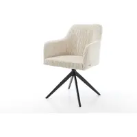 DELIFE Chaise-de-salle-à-manger Greg-Flex côtelé beige vintage pied croisé large noir ressorts ensachés