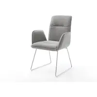 DELIFE Chaise-de-salle-à-manger Vinja-Flex tissu structuré doux gris pied trapèze acier inoxydable