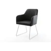 DELIFE Chaise-de-salle-à-manger Greg-Flex cuir de vache noir pied trapèze acier inoxydable brossé ressorts ensachés