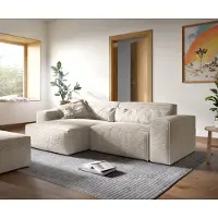 DELIFE Canapé d'angle Sirpio XL 270x170 cm Velours côtelé Beige Recamiere variable avec Tabouret