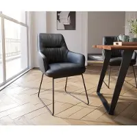 DELIFE Chaise-de-salle-à-manger Zelia-Flex avec accoudoirs cuir de vache noir pied trapèze noir ressorts ensachés