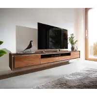 DELIFE Meuble-TV Stonegrace 240 cm acacia marron 2 portes 2 tiroirs 1 compartiment Placage pierre Flottant