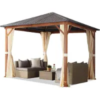 TOOLPORT Tonnelle de jardin 3x3 m aspect bois, toit en acier 4 parois latérales, champagne