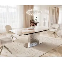 DELIFE Table à manger Edge 180-220x100 céramique Minas mélange blanc-beige Wave acier inoxydable extensible