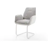 DELIFE Cantilever Zoa-Flex tissu mixte cuir de vache blanc-gris argenté pied cantilever plat blanc ressorts ensachés
